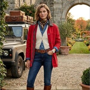 Vintage Talbots Red Field Jacket with Leather Collar